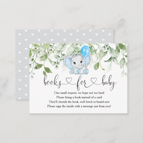 Cute Elephant Baby Shower Boy Books For Baby Enclosure Card