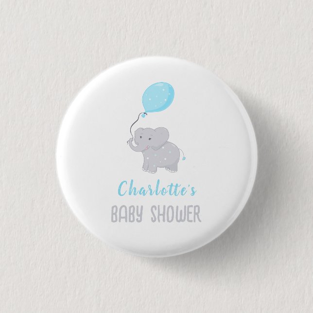 Cute Elephant Baby Shower Boy Button (Front)