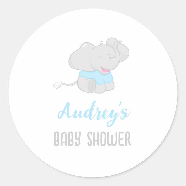 Cute Elephant Baby Shower Boy Classic Round Sticker (Front)