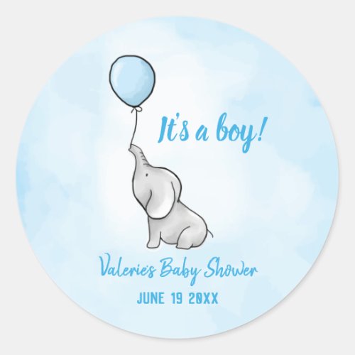 Cute elephant baby shower boy classic round sticker