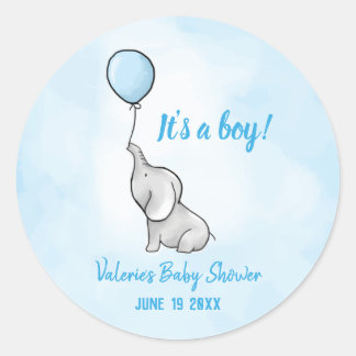 Cute elephant baby shower boy classic round sticker