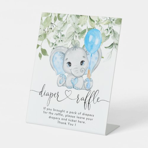 Cute Elephant Baby Shower Boy Diaper Raffle Pedestal Sign
