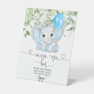 Cute Elephant Baby Shower Boy Mom-osa Bar Pedestal Sign