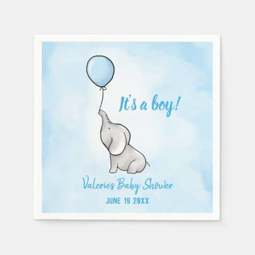 Cute elephant baby shower boy napkins