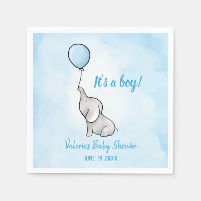 Cute elephant baby shower boy napkins (Front)