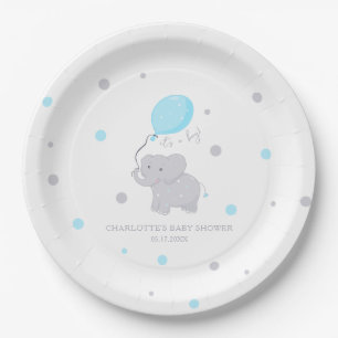 Cute Elephant Baby Shower Boy Paper Plates