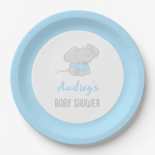 Cute Elephant Baby Shower Boy Paper Plates