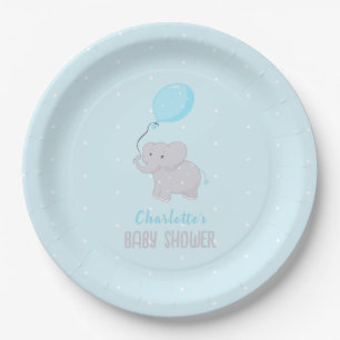 Cute Elephant Baby Shower Boy Paper Plates