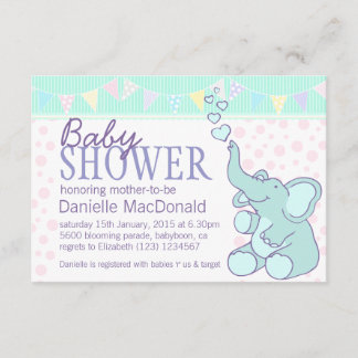 Cute Elephant baby shower bunting invitation