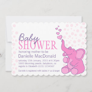 Cute Elephant baby shower bunting pink invitation