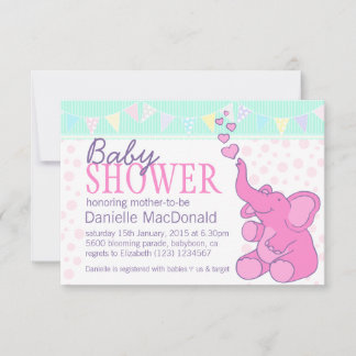 Cute Elephant baby shower bunting pink invitation