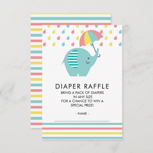 Cute Elephant Baby Shower Diaper Raffle Ticket Invitation (Front/Back)