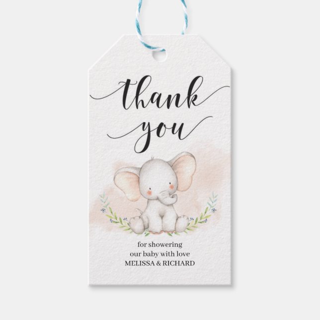 Cute Elephant baby shower gift tag personalized (Front)