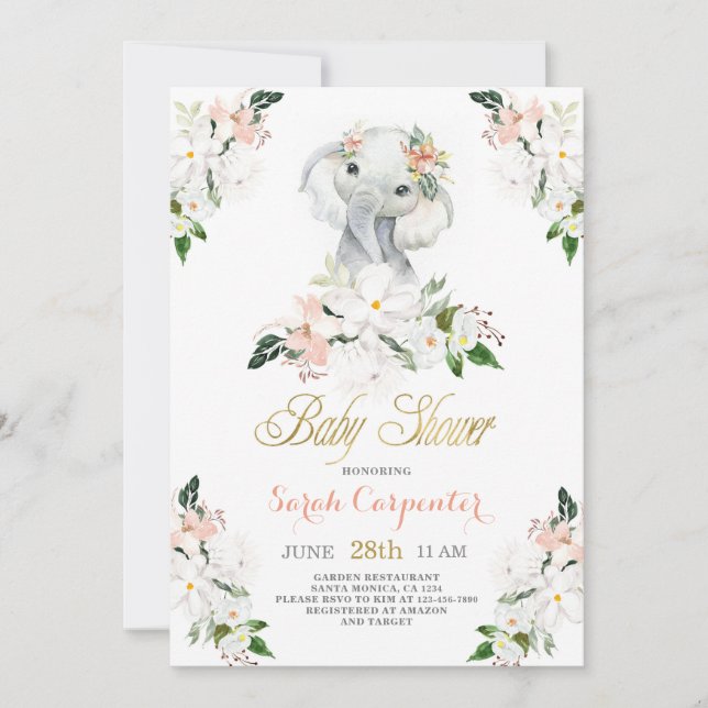Cute elephant Baby Shower girl Invitation (Front)