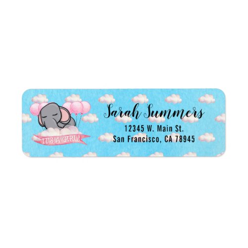 Cute Elephant Baby Shower Girl Pink Watercolor Label