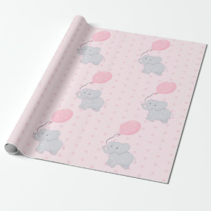 Cute Elephant Baby Shower Girl Pink Wrapping Paper