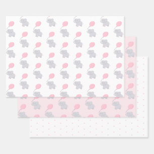 Cute Elephant Baby Shower Girl Wrapping Paper Sheets