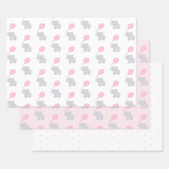 Cute Elephant Baby Shower Girl Wrapping Paper Sheets (Set)