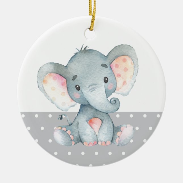 Cute Elephant Baby Shower Gray Ceramic Ornament (Front)