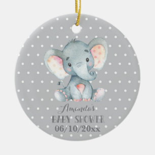 Cute Elephant Baby Shower Gray Ceramic Ornament