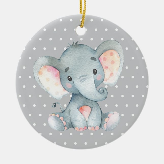 Cute Elephant Baby Shower Gray Ceramic Ornament (Front)