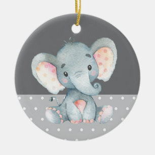 Cute Elephant Baby Shower Gray Ceramic Ornament