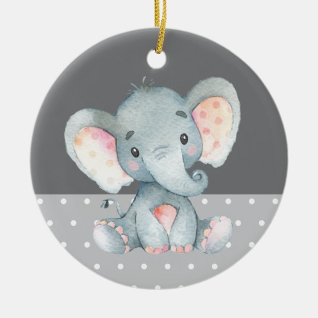 Cute Elephant Baby Shower Gray Ceramic Ornament (Front)