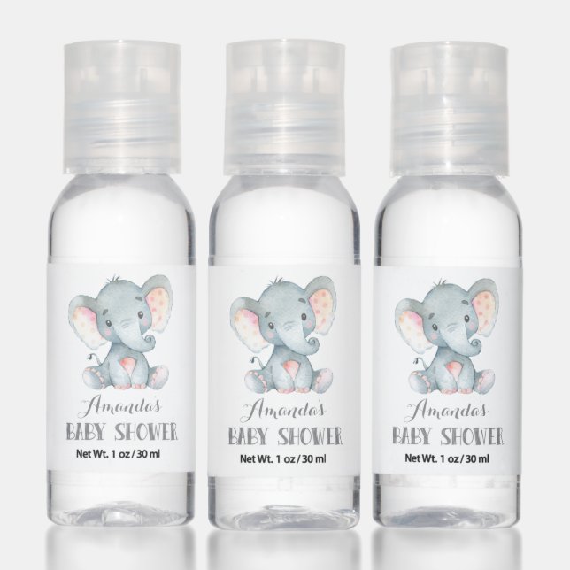 Cute Elephant Baby Shower Gray Hand Sanitizer (Set)