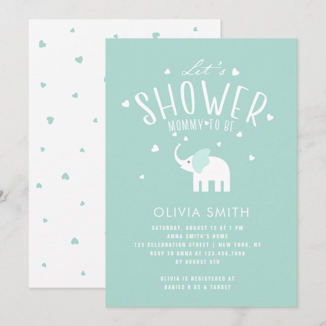 Cute Elephant Baby Shower Invitation (Front/Back)