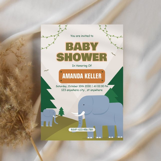 Cute Elephant Baby Shower Invitation (Creator Uploaded)