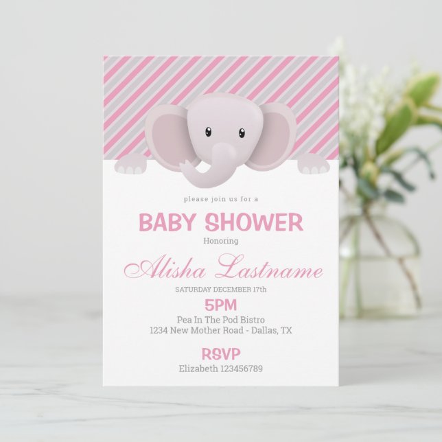 Cute Elephant Baby Shower Invitation (Standing Front)