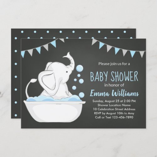 Cute Elephant Baby Shower Invitation for Boy Blue