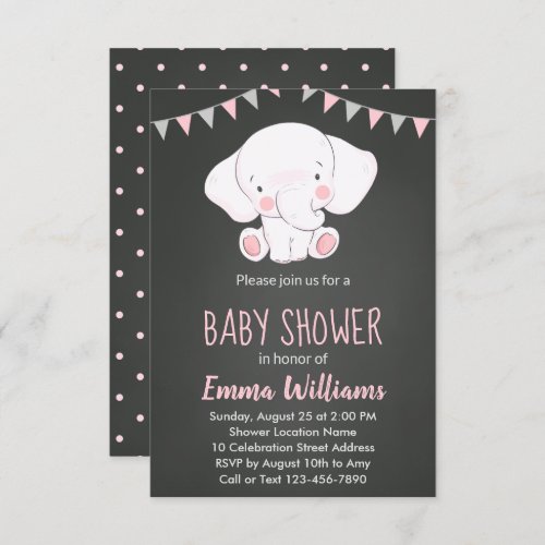 Cute Elephant Baby Shower Invitation for Girl