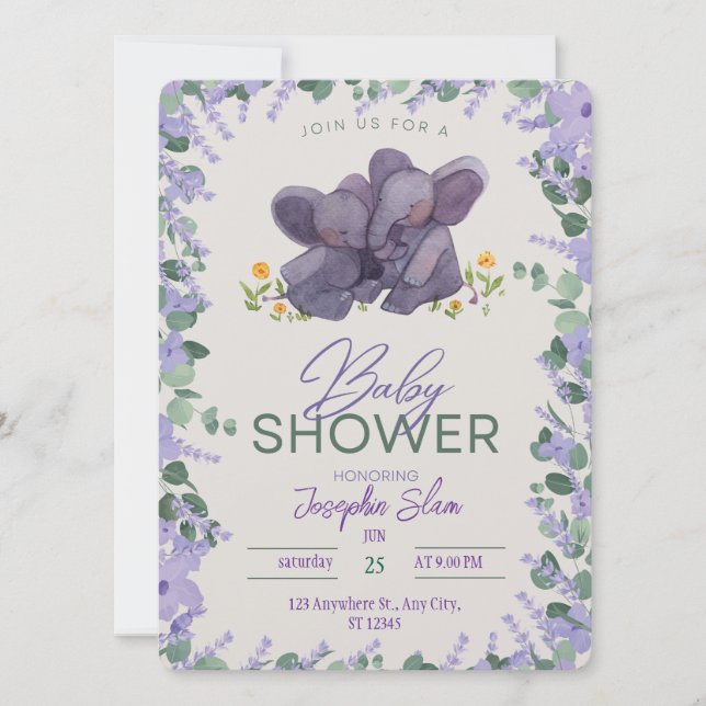 Cute Elephant Baby Shower Invitation Neutral (Front)