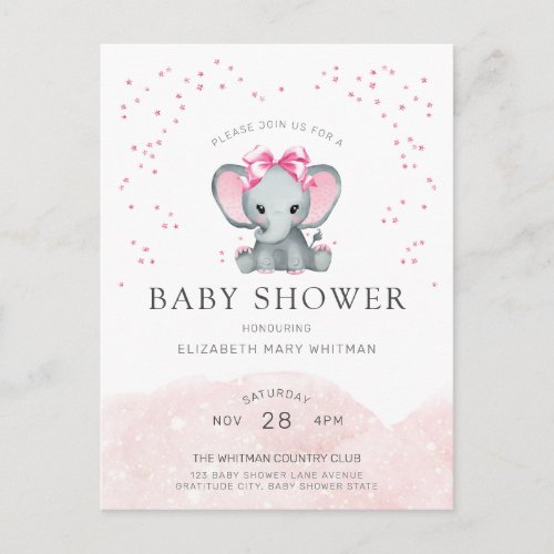Cute Elephant Baby Shower Invitation Postcard