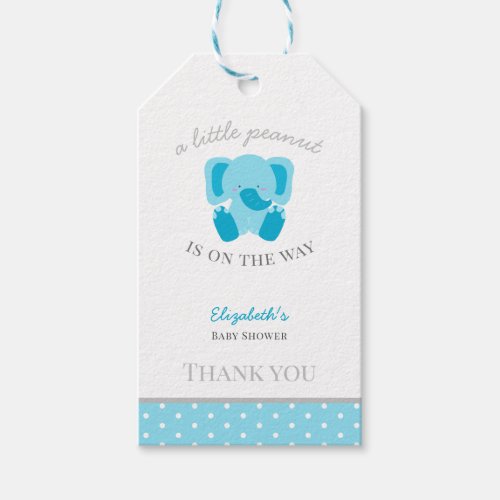 Cute Elephant Baby Shower Little Peanut Blue Gift Tags