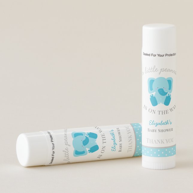 Cute Elephant Baby Shower Little Peanut Blue Lip Balm (Front)