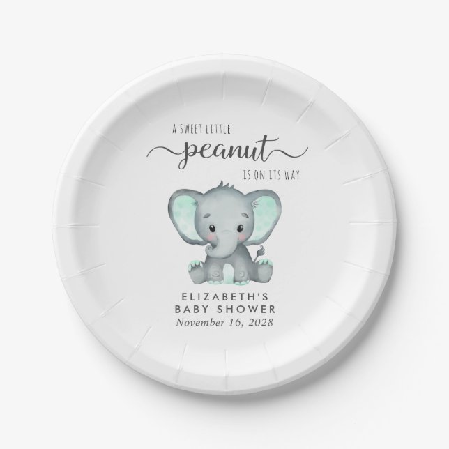 Cute Elephant Baby Shower Paper Plates (Front)