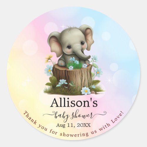 Cute Elephant Baby Shower Personalized Classic Round Sticker