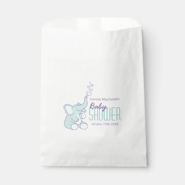 Cute elephant baby shower personalized favor bag (Front)