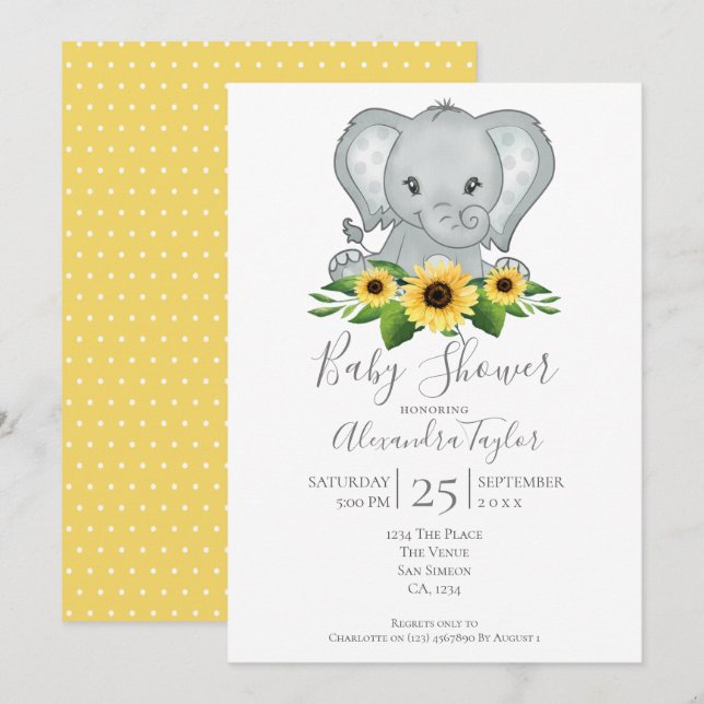 Cute Elephant Baby Shower Personalized Invitation (Front/Back)