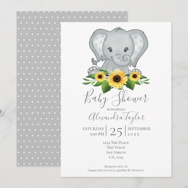 Cute Elephant Baby Shower Personalized Invitation (Front/Back)