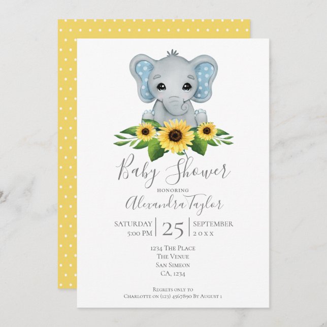 Cute Elephant Baby Shower Personalized Invitation (Front/Back)