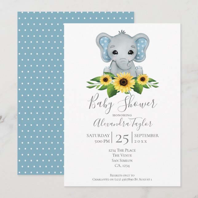 Cute Elephant Baby Shower Personalized Invitation (Front/Back)