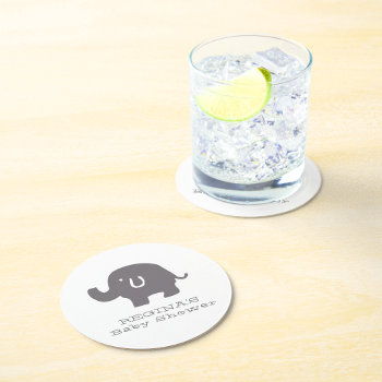 Cute Elephant Baby Shower Round Paper Coaster by macdesigns1 at Zazzle