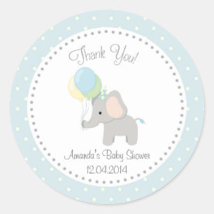 Cute Elephant Baby Shower Sticker (Blue)