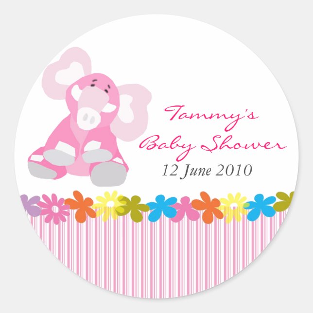 Cute Elephant Baby Shower Sticker - Customizable (Front)