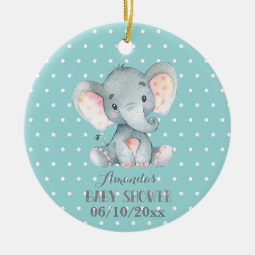 Cute Elephant Baby Shower Teal and Gray Ceramic Ornament