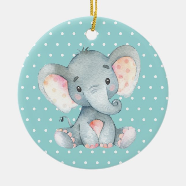 Cute Elephant Baby Shower Teal Aqua Turquoise Ceramic Ornament (Front)