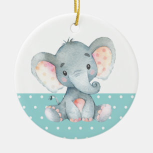 Cute Elephant Baby Shower Teal Aqua Turquoise Ceramic Ornament